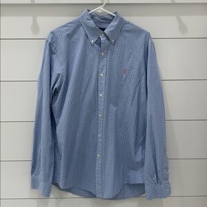 Ralph Lauren Classic Fit Blue Gingham Button Down Long Sleeve Shirt Mens Large